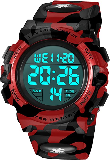 Kids Watch,Boys Watch for 6-15 Year Old Boys,Digital Sport Outdoor Multifunctional Chronograph LED 50 M Waterproof Alarm Calendar Analog Watch for Children with Silicone Band