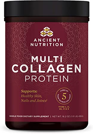 Ancient Nutrition Multi Collagen Protein Powder - Pure, Formulated by Dr. Josh Axe, 5 Types of Food Sourced Collagen Peptides, Supports Joints, Skin and Nails, Made Without Gluten & Dairy, 16.2 oz