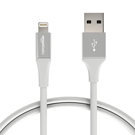 AmazonBasics L6LMF128-CS-R Apple Certified Lightning to USB Charge and Sync Extra Tough Cable, 3 Feet (0.9 Meters) - Silver