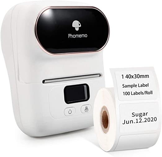 Phomemo M110 Label Printer Mini Barcode Printer Label Maker, Bluetooth Thermal Label Printer, Portable Printer, Suitable for Clothing, Supermarket, Retail etc, Compatible for Android & IOS, White