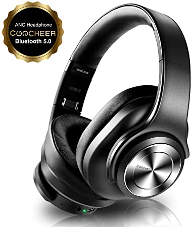 Active Noise Cancelling Headphones Bluetooth Headphones Over Ear COOCHEER with Microphone Hi-Fi Stereo Deep Bass, SD Card, Soft Protein Earpads, 30H Playtime for Travel/Work/Daily Use
