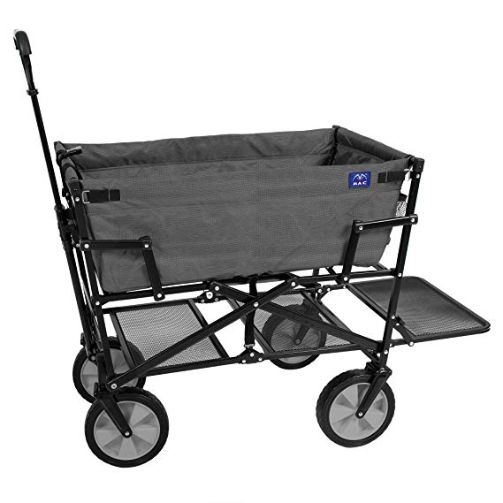 Mac Sports Double Decker Collapsible Outdoor Utility Wagon | Folding Pull Cart, for Sports Baseball Pool Camping Fishing, Collapsable Fold up Wagon with Wheels, Heavy Duty Steel, Two Tone Gray