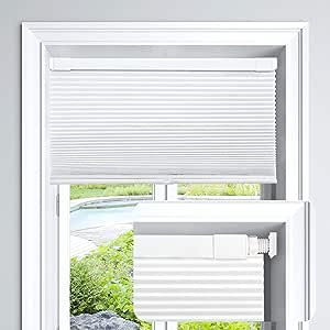 LazBlinds Cordless Cellular Shades No Tools No Drill Light Filtering Polyester Cellular Blinds for Window Size 36'' W x 48'' H, White