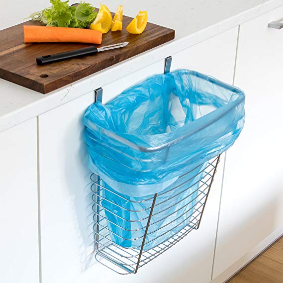 Tatkraft TOP Chromed Steel Bin for Kitchen Cupboard | Over Door Bin 10L | Kitchen Storage Organizer | Hanging Waste Basket | 17.8x31x35.6cm