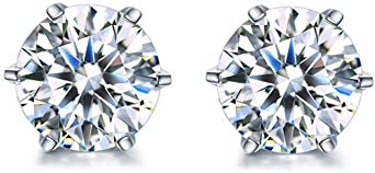 SecreTalk Moissanite Stud Earrings, 1ct DF Color Ideal Cut Lab Created Diamond 18K White Gold Plated Earrings for Women with Certificate of Authenticity