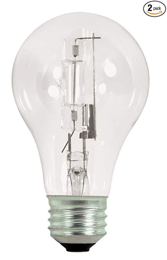 Satco S2404 72 Watt (100 Watt) 1490 Lumens A19 Halogen Warm White 3000K Clear Light Bulb, 2-Pack