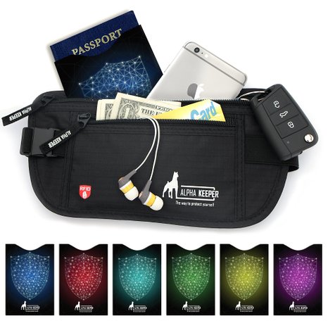 Money Belt For Travel with 1x Passport and 6x Credit Card Protector RFID Sleeves