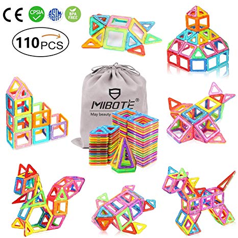 MIBOTE 110 PCS Magnetic Building Blocks Educational Toys Magnet Tiles Set Stacking Blocks for Toddler Kids