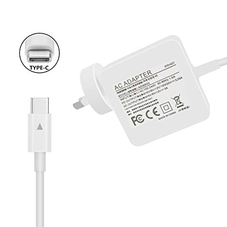 Llamatec 65W Type-C charger with 6-foot Light Up power cord for Apple Macbook, Dell XPS, Xiaomi Air, Huawei Matebook, HP Spectre, Lenovo IdeaPad, Yoga, and X1 Carbon, Razer Blade Stealth, Asus ZenBook 3, ASUS AC65-00 65W USB Type-C Adapter, and most of Type-C enabled laptop, smartphone and tablet (WHITE)