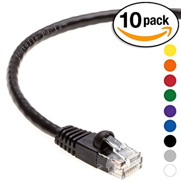 InstallerParts (10 Pack) CAT5E Ethernet Cable 10 FT Black - UTP Booted - Professional Series - 1 Gigabit/Sec Network / Internet Cable, 350MHZ