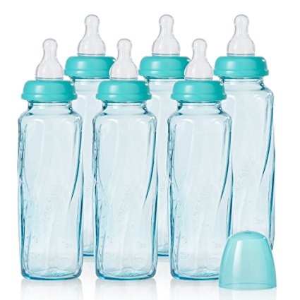 Evenflo Feeding Vented Plus Glass Tinted Bottle 6 Piece, Teal, 8 Ounce