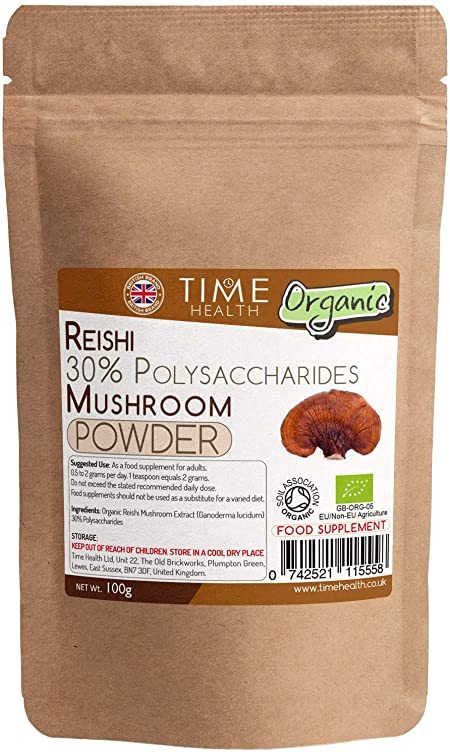 Organic Reishi Mushroom Extract Powder - 100g - 30% Polysaccharides - EU Grown - Vegan (100 Powder Pouch)