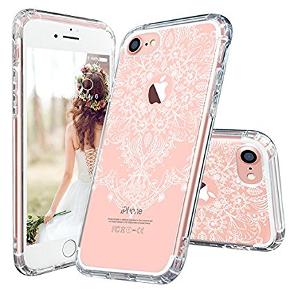 iPhone 7 Case, iPhone 7 Clear Case, MOSNOVO White Henna Floral Clear Design Transparent Plastic Hard with TPU Bumper Protective Back Phone Case Cover for Apple iPhone 7 (4.7 Inch)