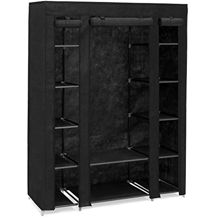 Best Choice Products 12-Shelf Portable Fabric Closet Wardrobe Storage Organizer w/ Cover and Hanging Rod - Black