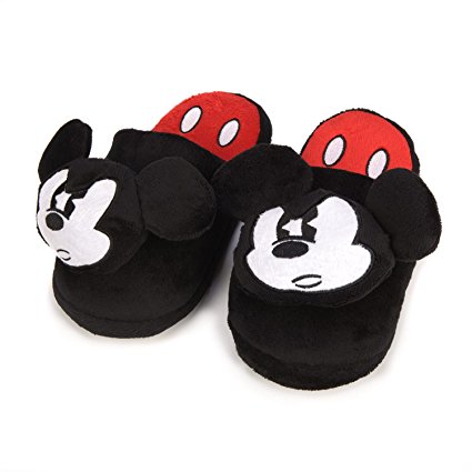 Disney Mean Mickey Mouse Plush Big Face Slippers Mens Black Cartoon Adult