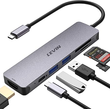 USB C Hub 7 in 1 Type C Hub with 100 W PD Power Supply, 4K UHD Type C to HDMI, 2 USB 3.0 Ports, SD/MicroSD/TF Card Reader, USB C Adapter Compatible for MacBook, iPad Pro, Laptop