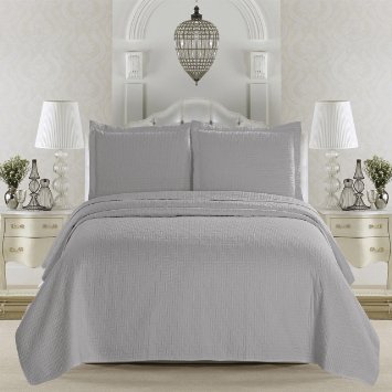 Emerson Collection 3-Piece Quilt Set with Shams in Solid Colors By Home Fashion Designs (Full / Queen, Pewter)