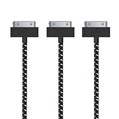 Go Beyond (TM) 6 Feet 30 Pin Nylon Braided Premium USB Charging Data Sync Cable for Apple iPod, iPhone, and iPad (6FT Black Nylon, 3 pack)
