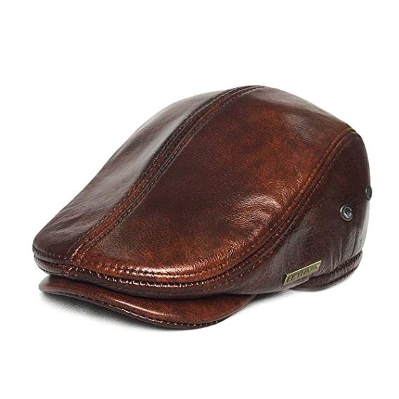 LETHMIK Flat Cap Cabby Hat Genuine Leather Vintage Newsboy Cap Ivy Driving Cap