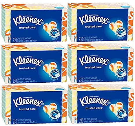 Kleenex Everyday Use, Soft Facial Tissues, Thick and Absorbent, 6 Pack of 230 2-PLY White Tissues, 1380 Total Tissues. Designs May Vary