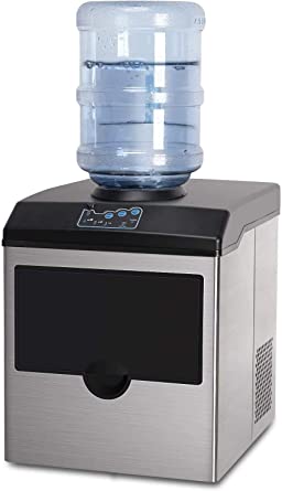 2 in 1 Ice Maker Countertop, 40LBS/24H Automatic Ice Stainless Steel Machine with Water Dispenser, ready in 8 Minutes, with Ice Scoop and 2.6 lb Ice Storage