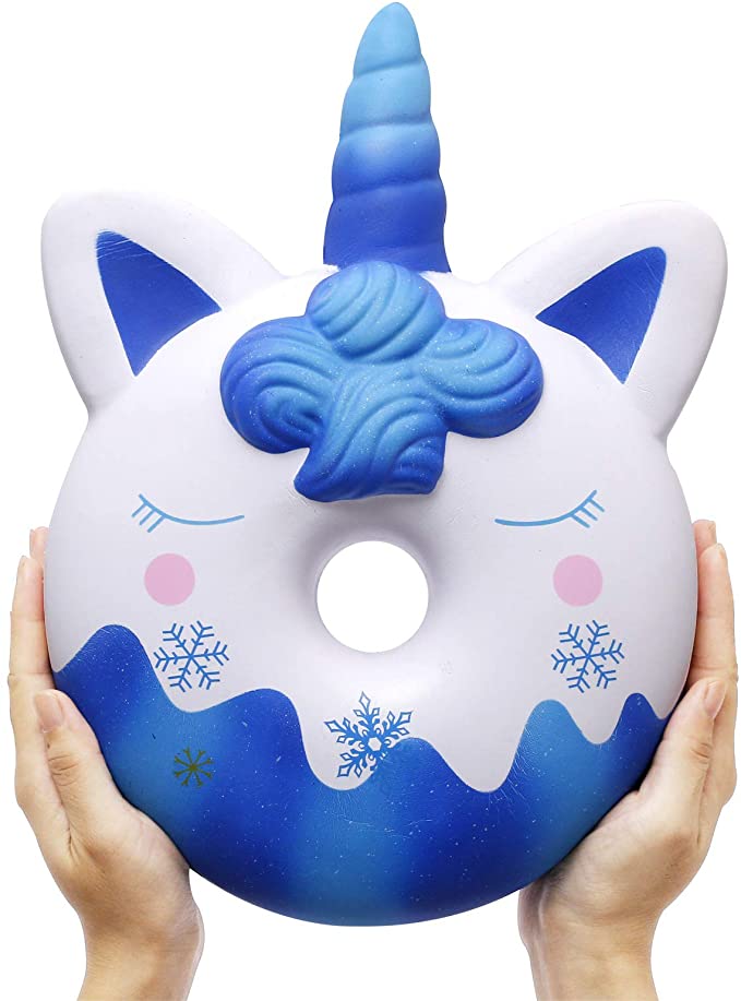 Anboor 13 Inches Squishies Jumbo Unicorn Donut Kawaii Soft Slow Rising Scented Giant Doughnut Squishies Stress Relief Kid Toys (Blue)