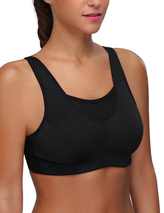 WingsLove Women's Full Coverage High Impact Wirefree Workout Non Padded Sport Bra