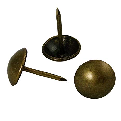 decotacks 500 PCS Antique Brass Finish Upholstery Nails, Furniture tacks, French Natural Thumb Tack Push Pin, 7/16" Head Dia [Antique Brass, French Natural] DX0511AB500