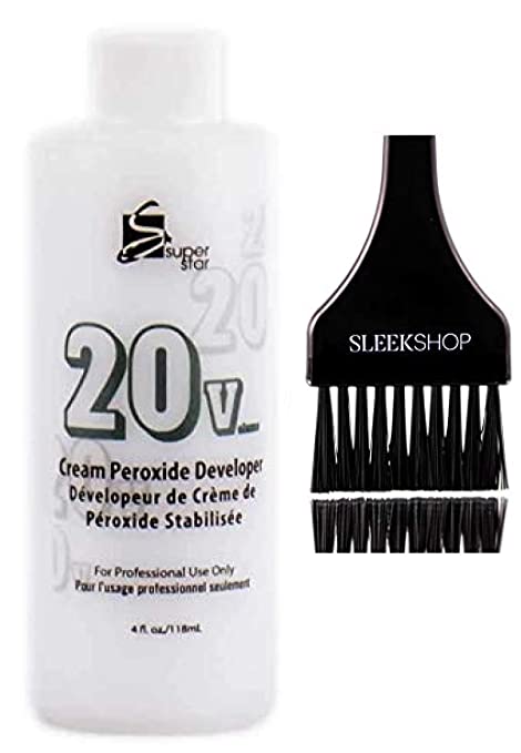 Super Star Marianna Cream Peroxide Developer (w/Sleek Brush) Superstar Hair Color Hydrogen Creme Activator for Haircolor Dye & Lighteners (20 Volume / 6% - 4 oz size)