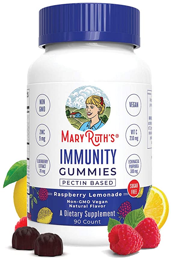 Immunity Gummies Elderberry 5-in-1 for Kids - Adults by MaryRuth's - Organic Ingredients - Echinacea, Vitamin C Vitamin D - Vegan Non-GMO Gluten-Free Raspberry Lemonade 90ct