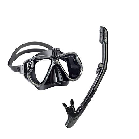 yiikii Freediving Mask and Snorkel for Adults with GoPro Mount Anti-fog Anti-leak Panoramic View Dry Top Snorkel Set