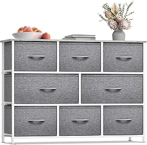 Sorbus Dresser with 8 Drawers - Chest Organizer Unit with Steel Frame Wood Top & Handle Easy Pull Fabric Bins for Clothes - Wide Storage Furniture for Bedroom, Hallway, Living Room, Nursery & Closet