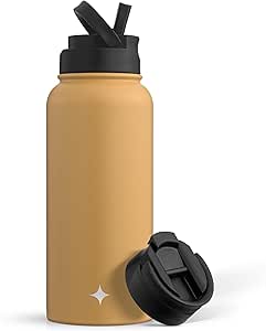 JoyJolt Triple Insulated Water Bottle with Straw Lid AND Flip Lid! 32oz Large Water Bottle, 12 Hour Hot/Cold Vacuum Insulated Stainless Steel Bottle. BPA-Free Leakproof Water Bottles - Thermos Bottle