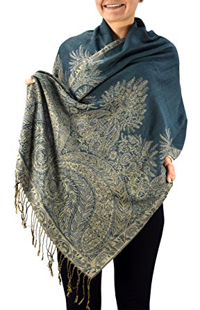 Peach Couture Soft Vintage Persian Paisley Printed Solid Pashmina Shawl Scarf