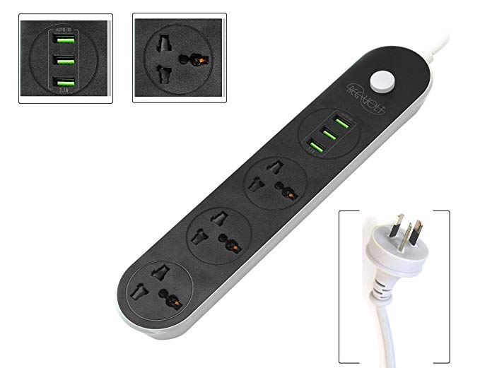 Regvolt Universal 3-outlet Power Strip for 110v-250v Worldwide World Wide Travel with Surge 13 Amps (Australia/China Cord - 3 Outlet & 3 USB)
