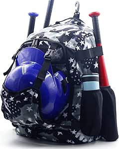 ZOEA Baseball Bat Bag Backpack, T-Ball & Softball Equipment & Gear for Youth and Adults, Large Capacity Holds 4 Bats, Helmet, Gloves, Cleats,Shoes Compartment & Helmet Holder