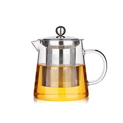 Luxtea Glass Teapot 25oz with Stainless Steel Infuser and Lid for Blooming and Loose Leaf Tea (25oz)