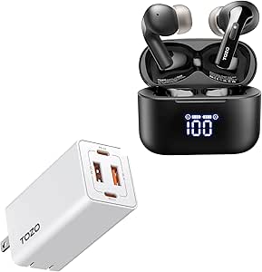 TOZO T20 Wireless Earbuds   TOZO C2 USB C 65W Fast Foldable Wall Charger PD Power Adapter White