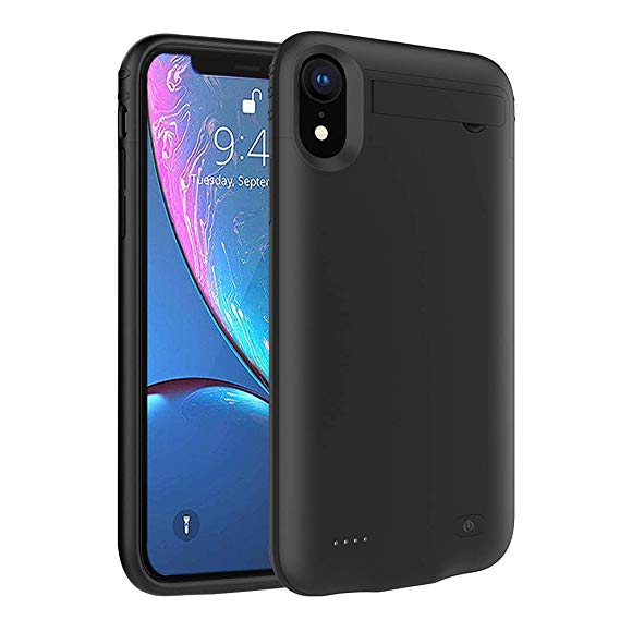 iPhone XR Battery Case, SNSOU iPhone XR Charging Case with Kickstand Ultra-Thin 4200mAh Extended Battery Charger Case Portable Rechargeable Power Cover for iPhone XR(6.1inch)-Black