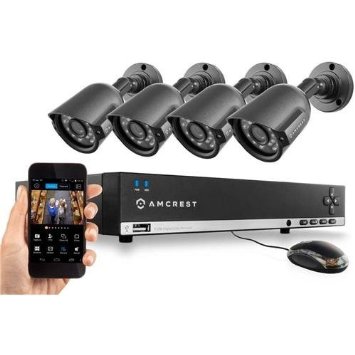 Amcrest 960H Video Security System Four 800TVL Weatherproof Cameras 65ft Night Vision 984ft Transmit Range 500GB HDD