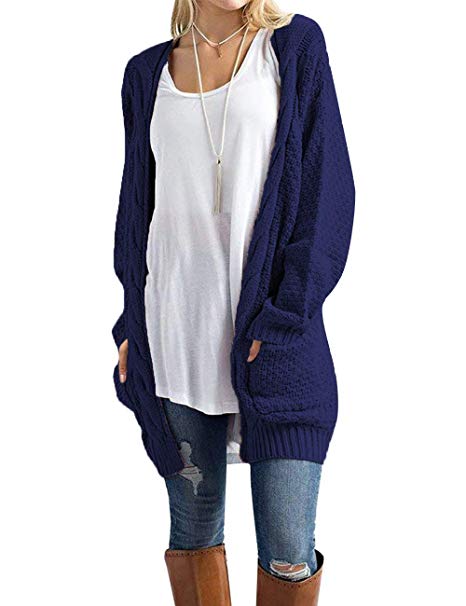 U.Vomade Womens Sweaters Boho Long Sleeve Open Front Chunky Cable Knit Cardigan