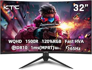 KTC Gaming Monitor 32 Zoll Curved Ultrawide, 2K QHD(2560x1440), 170Hz, 1ms, 1500R, VA, HDR 10, 2 x HDMI 144Hz, DP 170Hz, FreeSync G-Sync, DCI-P3 95%, SRGB 99%, VESA 100x100mm, Eye Care