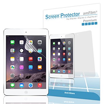iPad Pro 9.7 inch Screen Protector, amFilm Screen Protector for Apple iPad Air 2, iPad Air Anti-Glare/Anti-Fingerprint with (2-Pack) [in Retail Packaging]