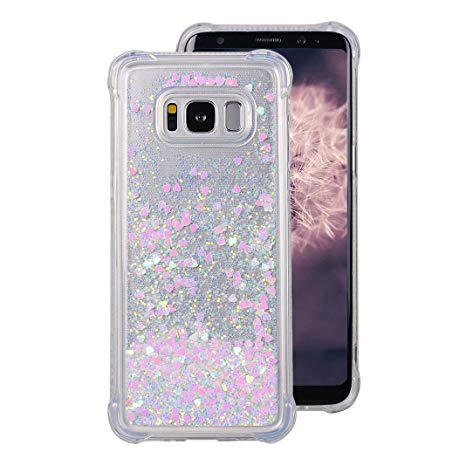 Galaxy S8 Gel Case, Galaxy S8 Back Cover Case, Rosa Schleife Bling Glitter Flowing Liquid Quicksand Transparent Clear Soft TPU Gel Cover Phone Case Protective Shell Skin Cases Covers for Samsung S8