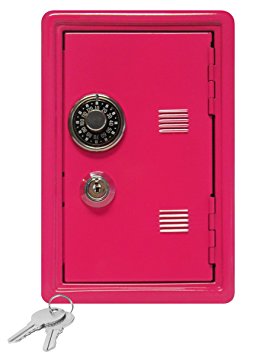 Kid's Coin Bank Locker Safe with Single Number Combination Lock and Key - 7" High Hot Pink