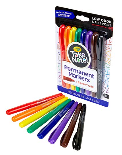 Crayola Take Note Permanent Markers, Fine Point, Assorted Colors, School Supplies, 8 Count