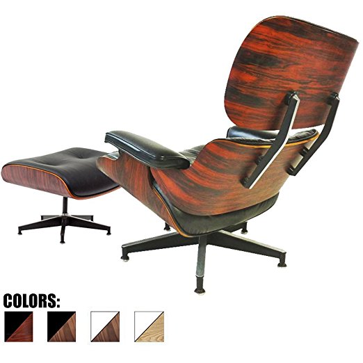 2xhome - Black - 100% Genuine Real Italian Leather Modern Classic Plywood Eames Lounge Chair Rosewood and Ottoman Eames Chair High Grade Rosewood Replica for living room…