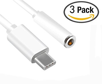 HUACAM HCP08 Type C to 3.5mm Usb C Audio Adapter, Type C 3.1 Male to 3.5mm Female Stereo Audio Headphone Cable for Motorola Moto Z Series, Macbook Pro White 3 Pack