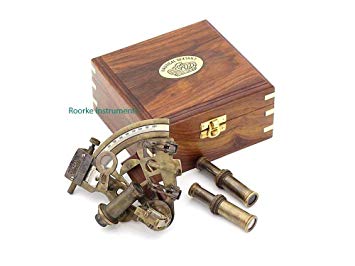 Roorkee Antique Sextant for Navigation/Marine Brass Sextant Instrument for Ship/Celestial & Nautical Sextant with Two Extra Sighting Telescope/Astrolable Sextant Tool with Wooden Box Case