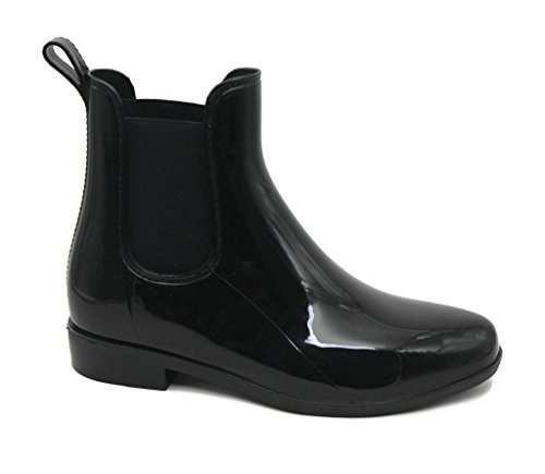 Mobesano Women's Ladies Shiny Short Ankle High Rain Winter Boots Booties Black Navy Elastic Design Slip On
